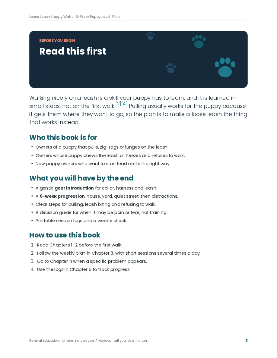 Loose Leash, Happy Walks preview page: Read this first