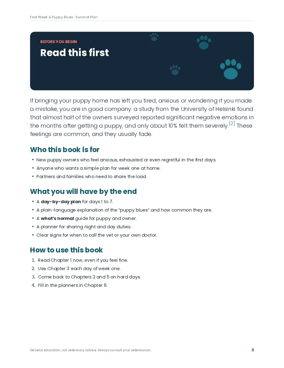 Puppy Blues Survival Guide preview page: Read this first