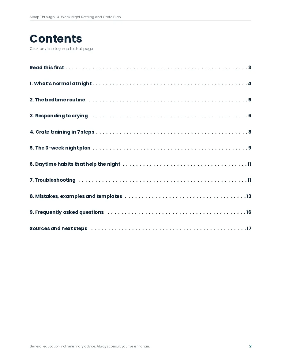 Sleep Through preview page: Contents